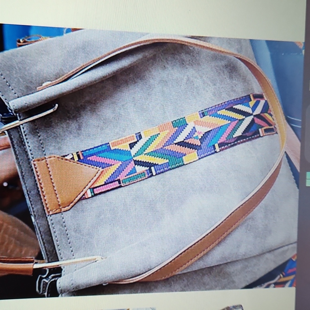 Gray Vegan Leather Boho Aztec Pattern Handbag